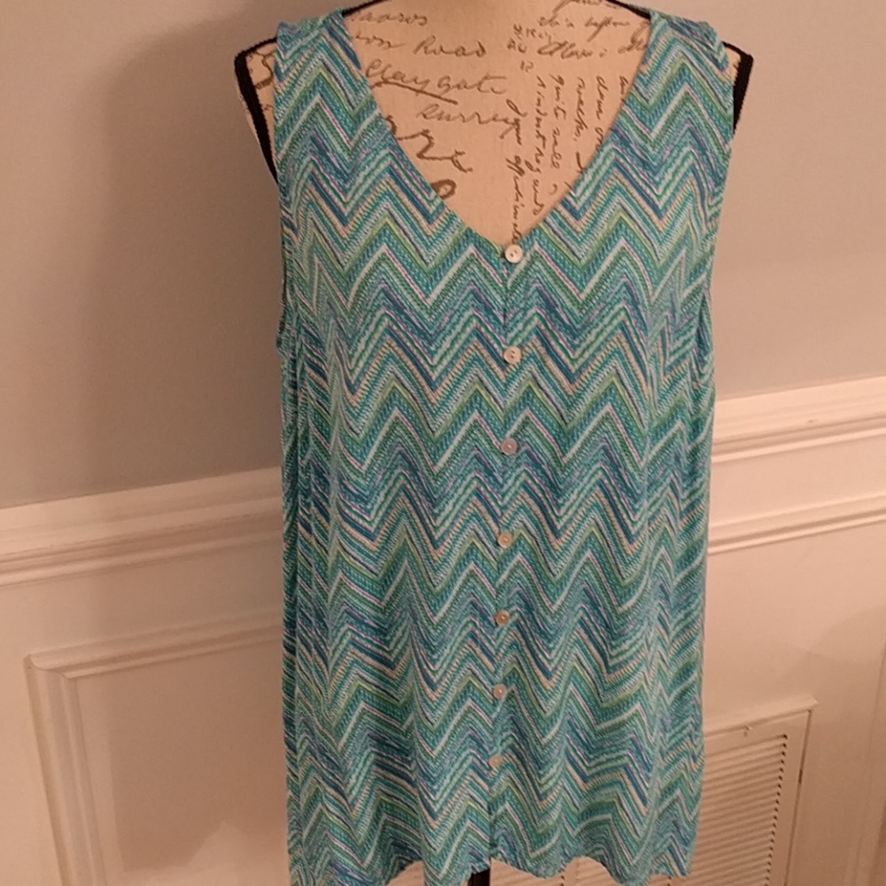 J Jill Striped Tunic Blue Green MultiColor